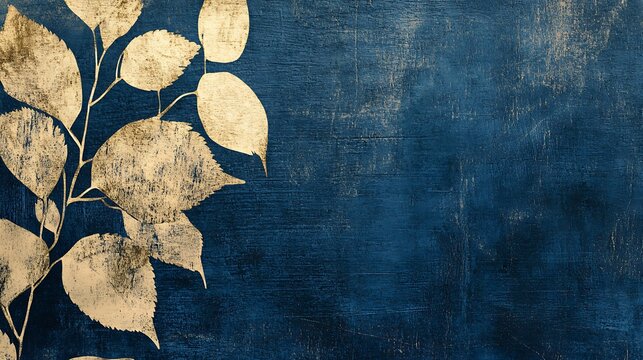 Gold leaves, blue background, texture, design