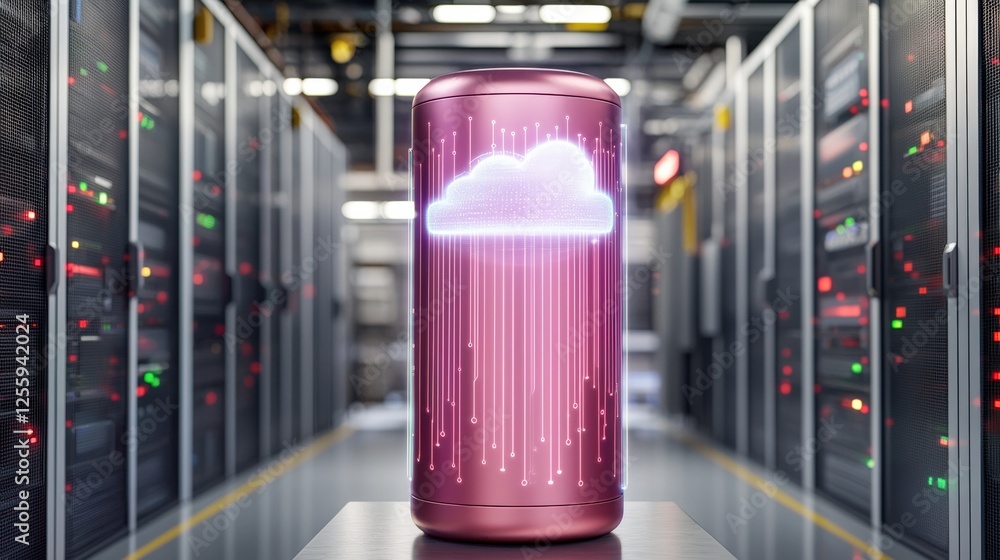 Poster cloud data storage innovation data center technology visualization high-tech environment interior di