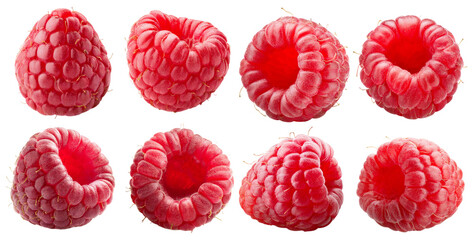 Fresh Raspberries Collection on White Background for Smoothies, isolated on transparent background