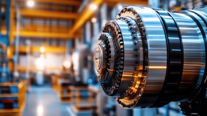 Obraz premium Close-up of industrial machine gear in factory