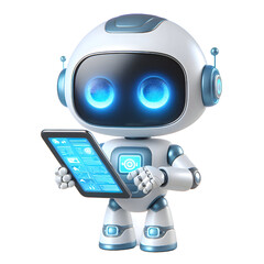 3D CUTE Ai robot using tablet isolate on White background