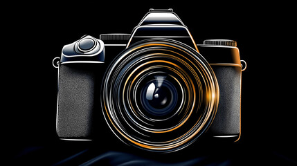 Professional digital single-lens reflex camera resting on dark background