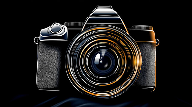 Professional digital single-lens reflex camera resting on dark background