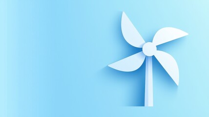 Green innovation and sustainable energy. Minimalist wind turbine design on a soft blue background.