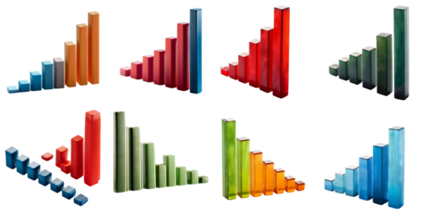 Colorful Bar Graphs Representing Data Growth and Analysis Trends, isolated on transparent background