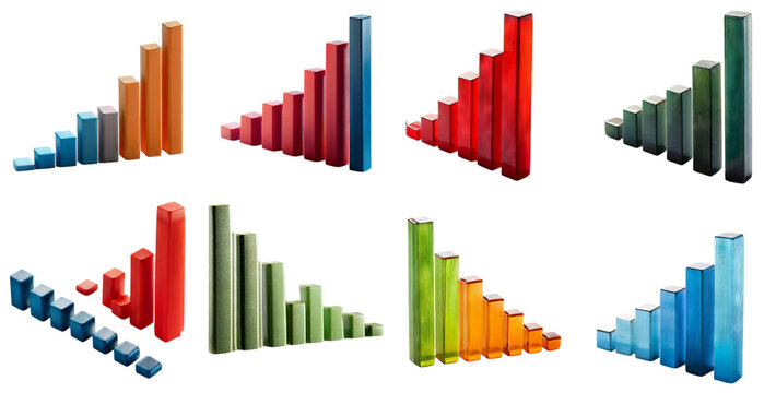 Colorful Bar Graphs Representing Data Growth and Analysis Trends, isolated on transparent background