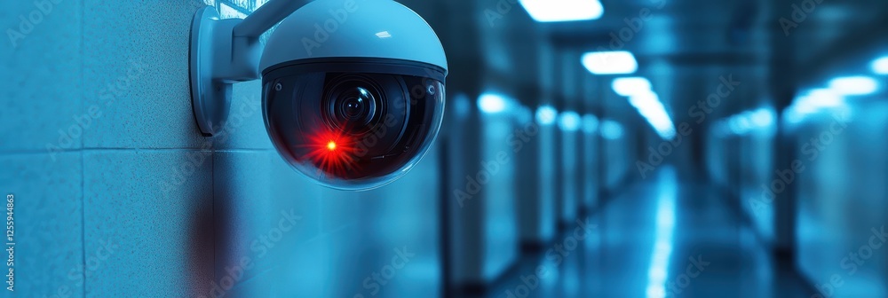 Poster capturing movement with advanced motion detection security camera in a dimly lit hallway