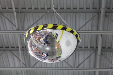 Full dome acrylic safety mirror installed on warehouse ceiling © Francisco