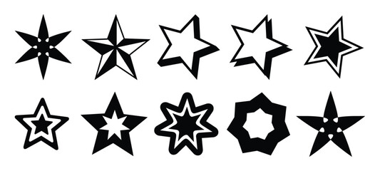 Star Vector Set – Collection of Various Star Shapes, Golden and Black Icons Vector Illustration