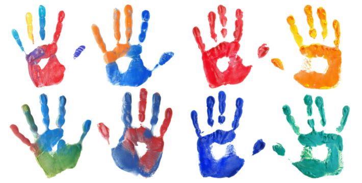 Colorful Handprints Art for Creative and Fun Children's Activities, isolated on transparent background