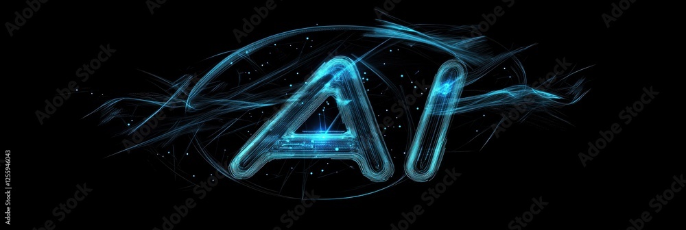 Aufkleber abstract representation of artificial intelligence with glowing blue lines in dark background