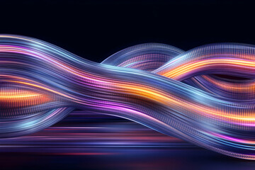 Abstract light trails glowing, streaming across a dark background, for a presentation on technology, innovation, or modern art