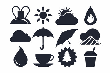 Simple weather icons set with sun, clouds, rain, snow, and storm symbols vector illustration  