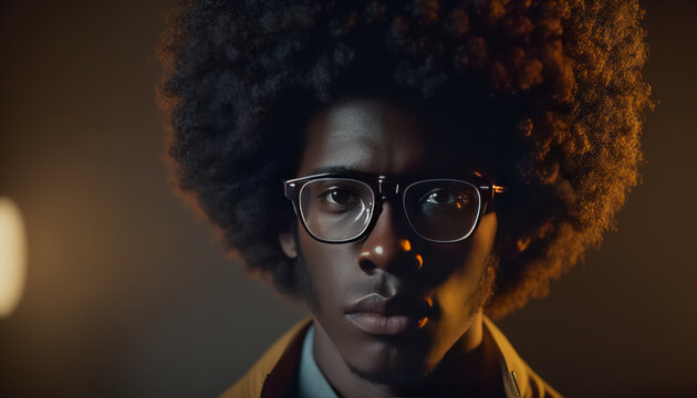 Frontal View of a Man with Afro and Glasses