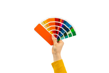 Color palette isolated on white background. Color palette guide. paper catalog of rainbow color. creative.Palette, samples of trending colors. Color swatches. Decor and interior designer.