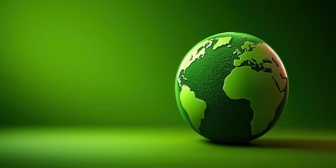 Green innovation and sustainable energy. Green globe on a green background representing eco-friendliness and nature.