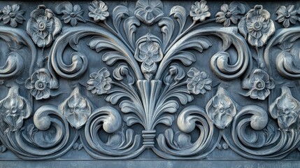 Elaborate floral carving with intricate details in stone material