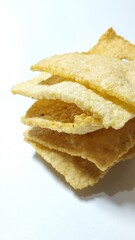 Kerupuk Gendar or Gendar Cracker, made from thinly shaped rice, dried and then fried. Indonesian food