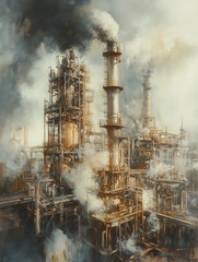 Industrial Complex with Emissions and Machinery Details