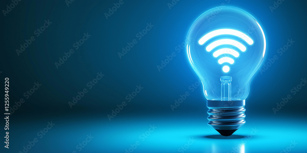 Poster Light bulb showing wifi signal illuminating wireless communication concept
