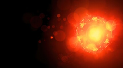 Vibrant glowing sun with flares and particles against a dark background, evoking energy and warmth