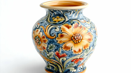 Photo, Floral Ceramic Vase, Pottery Art, Blue Background