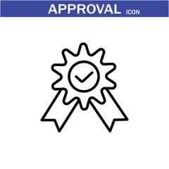 Approval icon. Containing accept, certified, thumps up, agreement, approve, validation, seal approved, confirmation and decision icons. Vector Line Icon set art by illustrator eps 10