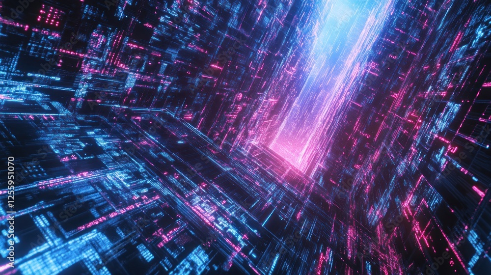 Aufkleber abstract technology background with glowing neon lights and data streams
