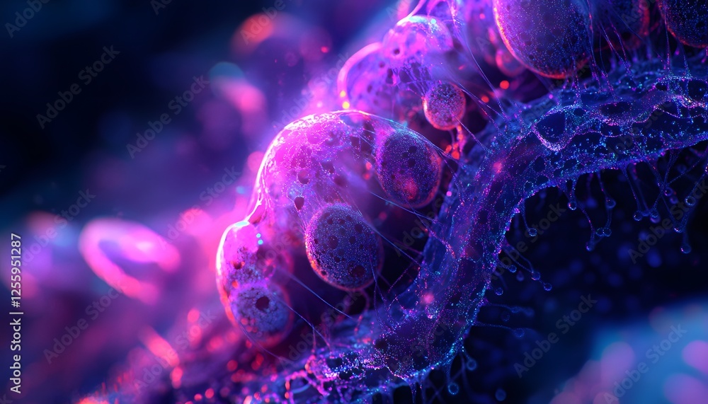 Poster abstract colorful microorganism structures in vibrant neon style