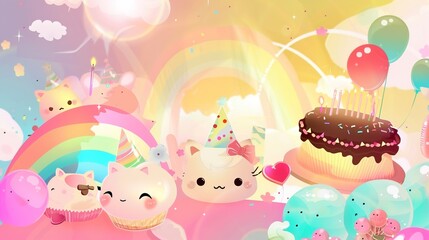 Vibrant Happy Birthday Strawberry Cake with Fresh Berries and Creamy Frosting