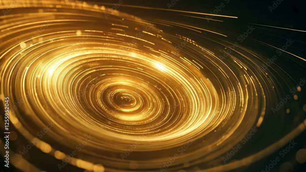 Poster golden concentric circles spinning and swirling, creating a mesmerizing vortex of light, perfect for