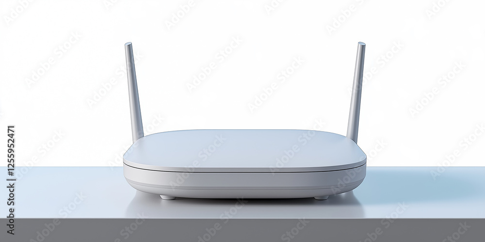 Poster white wi-fi router standing on a table providing wireless connection