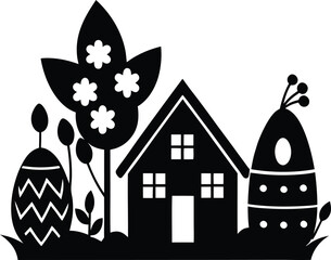 Easter Day House silhouette vector design