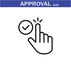 Approval icon. Containing accept, certified, thumps up, agreement, approve, validation, seal approved, confirmation and decision icons. Vector Line Icon set art by illustrator eps 10