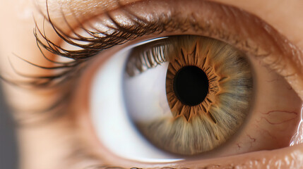 Close-up of hazel eye showing pupil, iris, and eyelashes