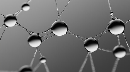 Dew drops creating network on spider web in black and white