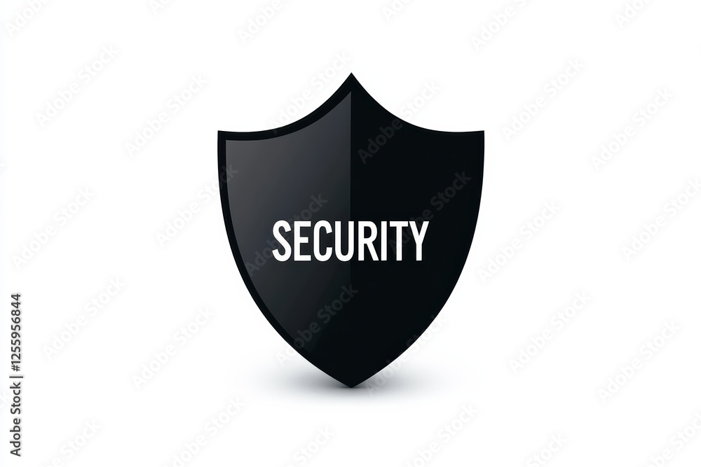 Poster black shield logo representing security and protection with bold text on display