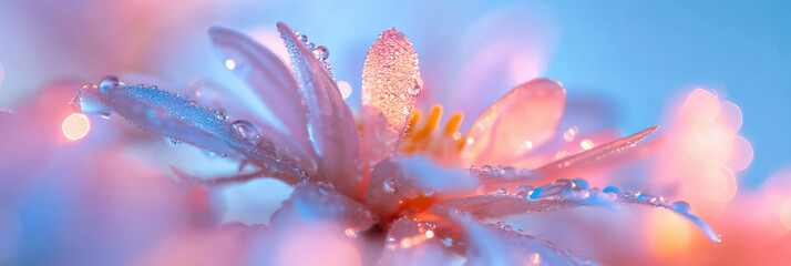 Fototapeta premium Close-up of Dew-Covered Flower Petals with Bokeh Background