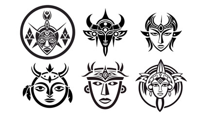 Obraz premium tribal tattoo set, tribal faces tattoo design vector illustration
