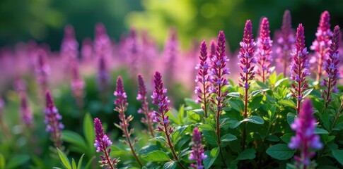 Obraz premium Dense thicket of shrubs with purple flowers of Lespedeza bicolor, nature, stems