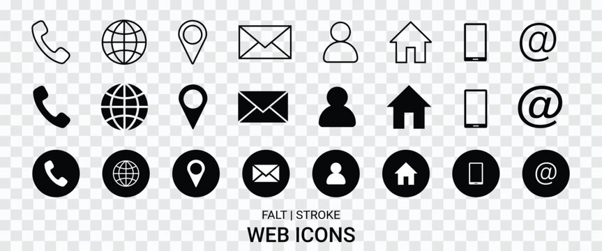 Flat Stroke Circular Web Icon Set | Phone, Contact, and Location Symbols