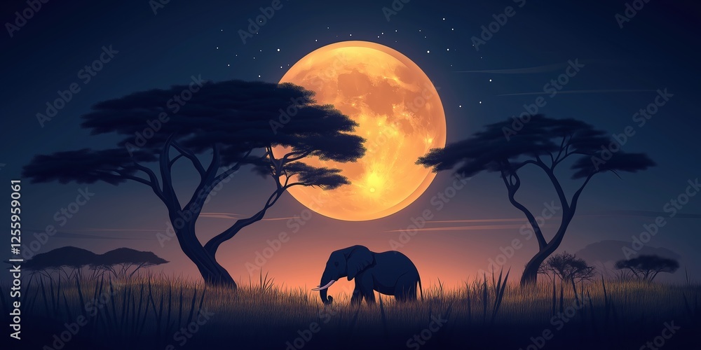 Canvas Prints large elephant is walking through a field of tall grass