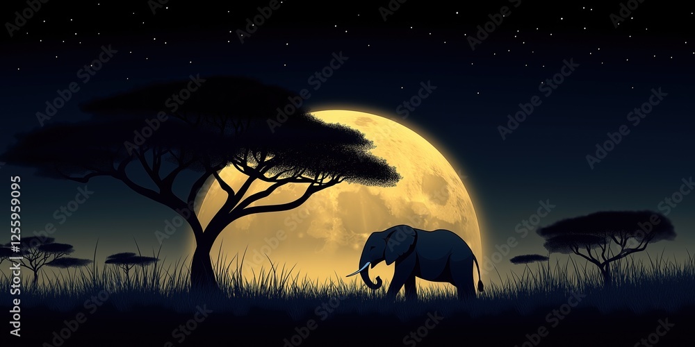 Canvas Prints large elephant is walking through a field of tall grass