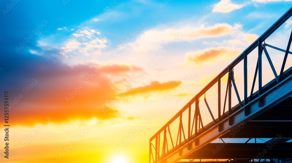 Canvas Prints sunset over a bridge with vibrant color illuminating the sky and reflecting on water below