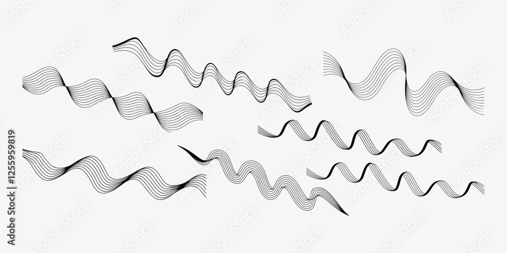 Poster abstract wave lines set. flowing abstract wave line vectors. minimalist abstract wave line set. curv