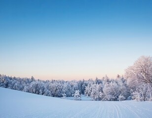 Fototapeta premium Winter landscape with frosted trees under a clear blue sky, creating a serene and tranquil atmosphere.