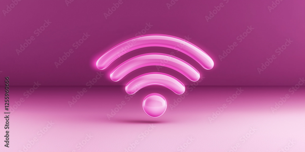 Poster pink wifi symbol glowing on pink background representing wireless network connection