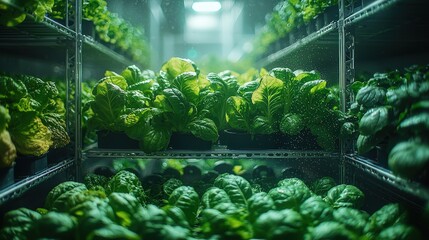 Obraz premium Lush greenery in a high-tech indoor vertical farming setup
