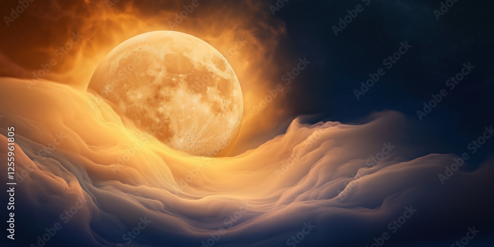 Canvas Prints glowing moon is surrounded by clouds in a dark sky