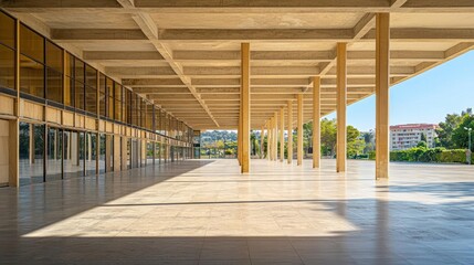 Fototapeta premium Spacious Concrete Building Plaza Underneath Light Beige Roof